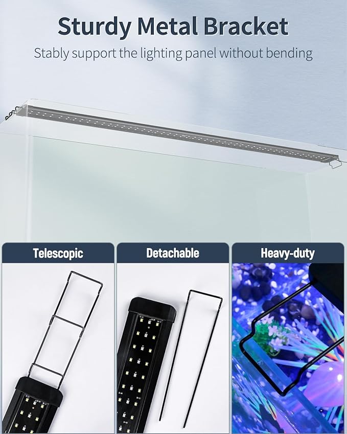 Pawfly 33W Aquarium LED Light for 48 to 54 Inch Fish Tanks Extendable Fish Tank Light with Full Spectrum Brilliant White Blue Red Lights with Daytime & Night Modes and Adjustable Brightness