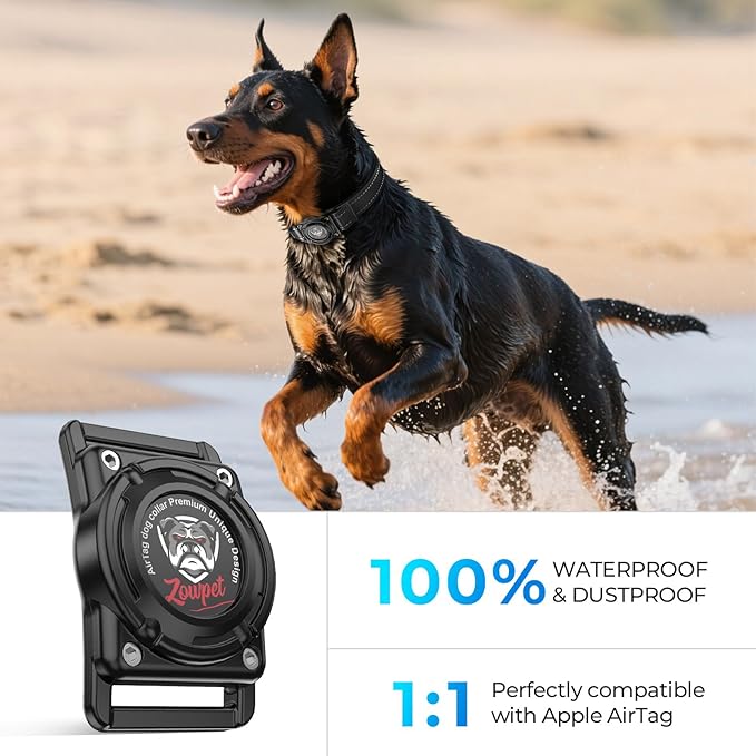 2025 Upgrade Airtag Dog Collar, Reflective Dog Collar with Airtag Holder, IP68 Waterproof| Metal Buckle| Ultra-Durable| Comfortable Padded, GPS Dog Collars for Medium Large Dogs (Black,L)