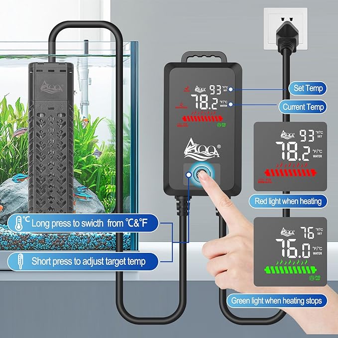 AQQA Fish Tank Heater 1200W for 170-290 Gallon Submersible Aquarium Heater Pond Heater Thermostat Heater with Intelligent Protection System for Freshwater and Saltwater (AQ136-1200W for 170-290Gal)