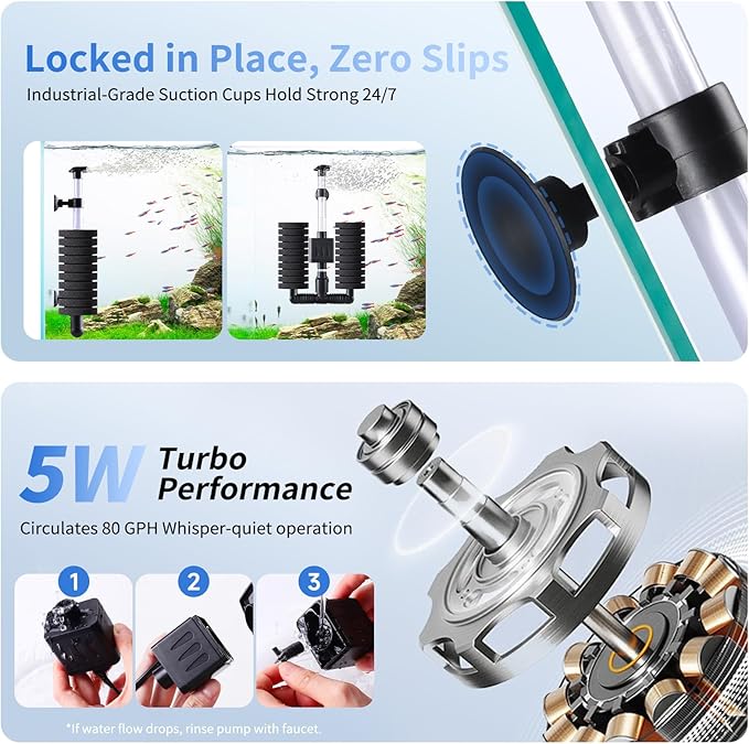 AQQA Aquarium Filter Submersible Internal Power Filter with Multi-Stage Filtration for Freshwater & Saltwater Fish Tanks, Quiet Electric Pump for 10-40 Gallon (110V/60Hz)