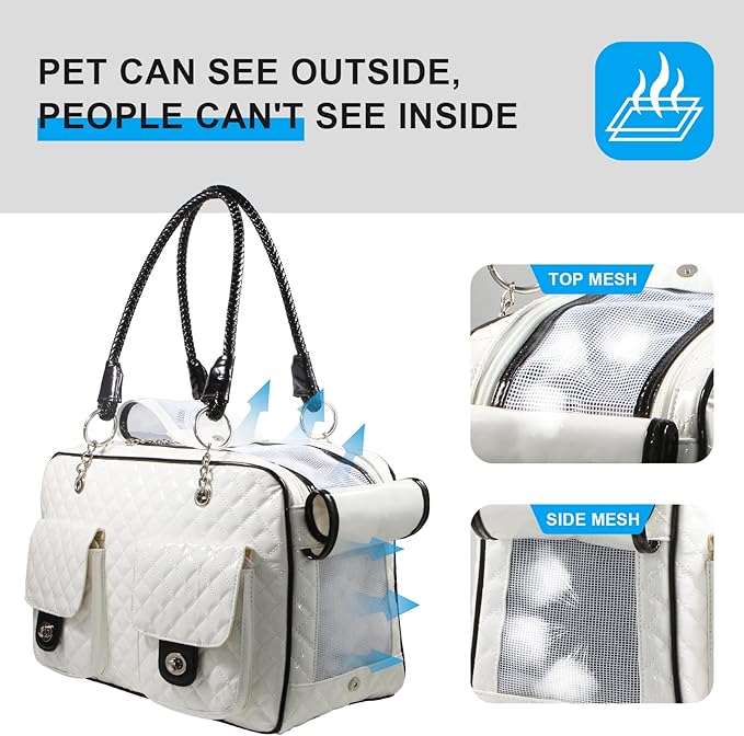 Soft-Sided Pet Travel Carrier Airline Approved for Pet Small Dog and Cat Collapsible, White Shiny Patent Leather