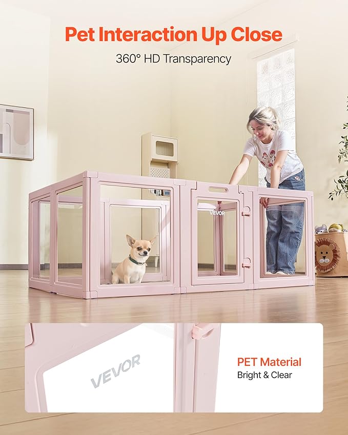 VEVOR Clear Acrylic Dog Playpen Indoor, 60x39x23 in Plastic Pet Playen for Medium Sized Dogs, Easy Assemble Waterproof Transparent Puppy Playpen, Easy to Clean, Durable Indoor Pet Dogs Cats Birth Kit