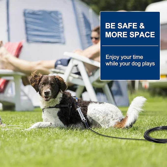 Snagle Paw Dog Tie Out Cable 15FT,Heavy Duty Dog Leads for Yard with Shock Absorbing Spring & Swivel Hook,Leash Cable for Outdoor Camping,Dog Line for Small Large Dogs,withstand 1000LBS Break Strength