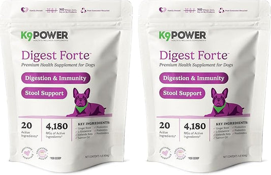 K9 Power Digest Forte for Dogs 1lb – Digestive, Immunity & Calming Support - Enhances Nutrient Absorption - Balances Gut Flora - Eases Discomfort & Boost Mood - Pack of 2