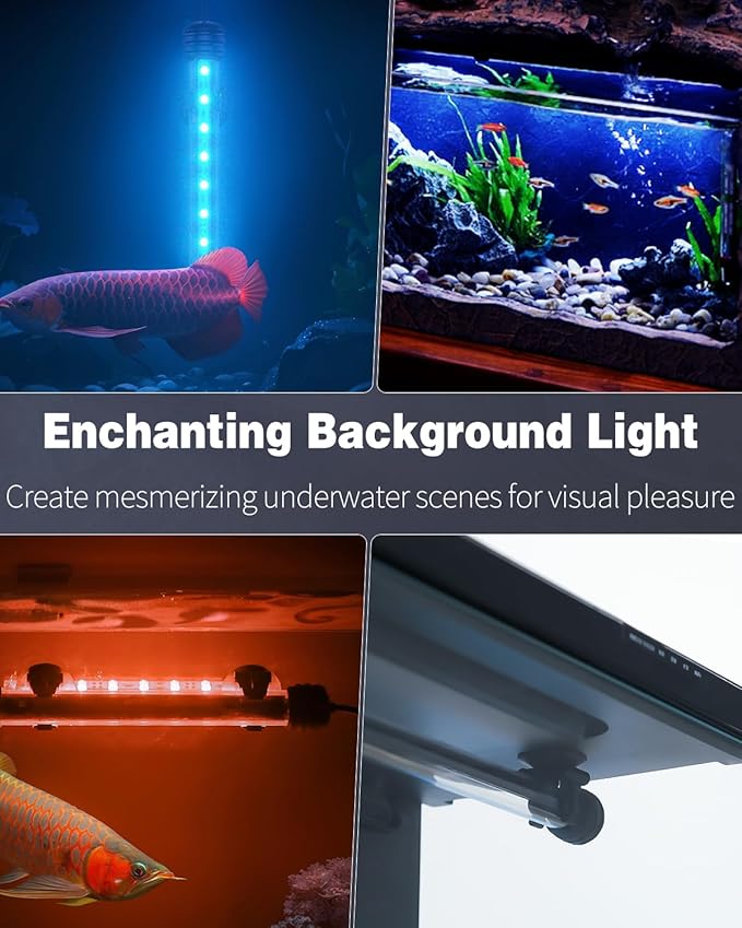 Pawfly 3 W Aquarium LED Light 11 Inch Underwater Fish Tank Light with Timer Auto On/Off Fish Tank Background Light with 8 Lighting Modes Submersible Multi-Colored Tube Light for Decoration