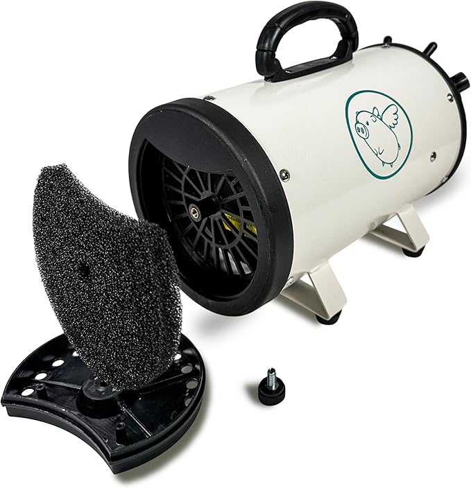 Flying Pig High Velocity Dog Pet Grooming Dryer w/Heater (Flying One, White w/Teal Logo)