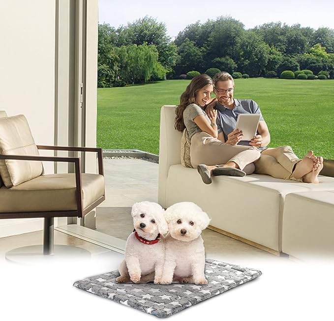 KROSER Fancy Dog Crate Pad - Reversible (Cool & Warm), Machine Washable, Suitable for Small to XXX-Large Dogs, Grey, Navy, Star Pattern