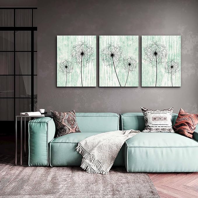 Light Green Background Dandelion Canvas Wall Art Paintings For Living Room Large Size Wall Artworks Bedroom Decoration 3 Piece Framed Office Wall Decor Canvas Print Posters Kitchen Home Decoration