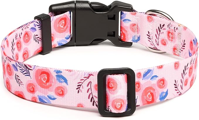 Mercano Adjustable Dog Collar - Special Design Patterns, Soft Nylon Comfortable Durable Pet Collar for Small Medium Large Dogs (XS, Rose)