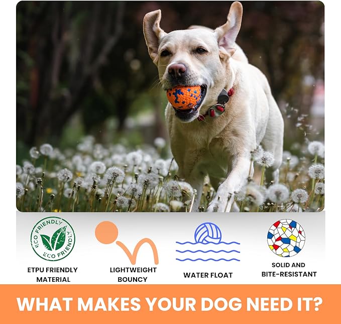 Tough Dog Toys for Aggressive Chewers & Teething Puppies, Bouncy Balls for Medium Dogs, Durable Pet Toys, Floating Dog Balls for Water Play (Orange-Blue)
