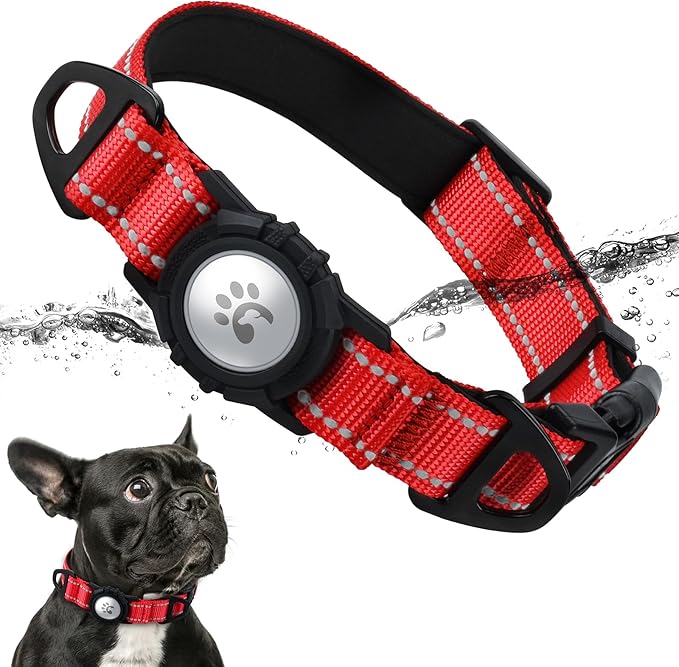TagME Airtag Dog Collar,Waterproof Reflective Pet Collar with Airtag Holder,Soft Padded and Double D-Rings for Small Dogs,Red
