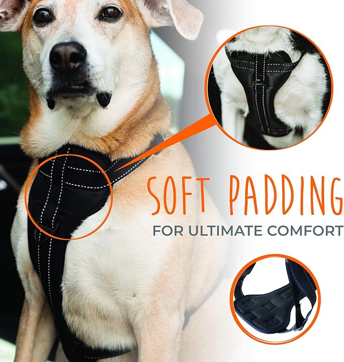 Mighty Paw Dog Car Harness - Vehicle Safety Gear - 2 Leash Attachment - Adjustable Straps - Reflective Stitching - Soft Padding - Standard Harness Functionality - No Pull Front Leash Attachment - L