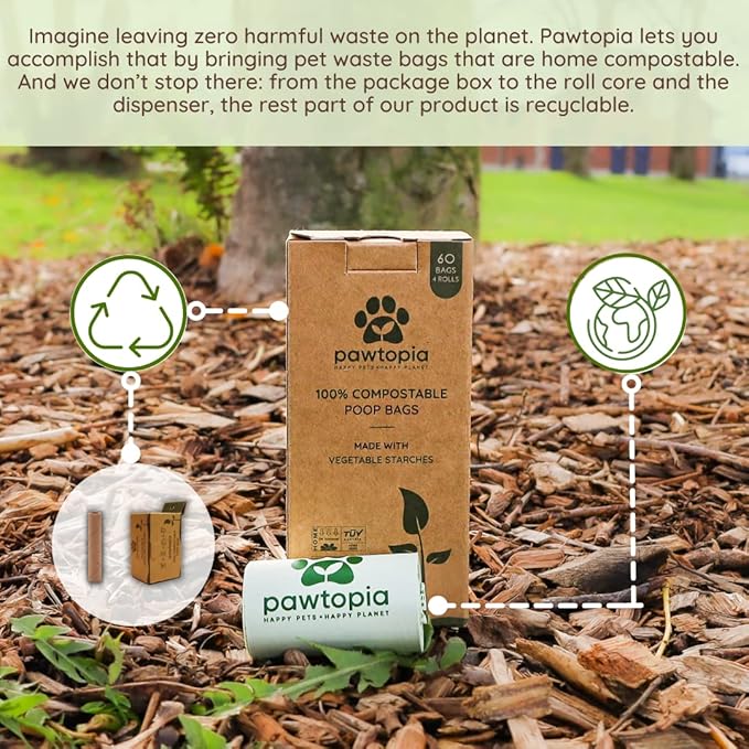 Biodegradable Dog Poop Bags, 60 Count, Certified Home Compostable, Leak-Proof, Easy Open, Standard Size, Supports Sustainable Living