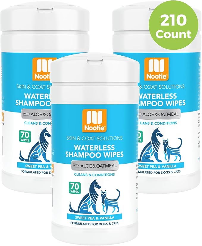 Nootie Waterless Shampoo Wipes for Dogs & Cats - Value Pack, 210 Count - Long Lasting Sweet Pea Vanilla Fragrance - Sold in Over 10,000 Vet Clinics and Pet Stores Worldwide, Made in USA
