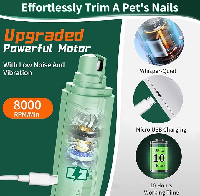 Dog Nail Clippers & Cat Nail Clipper with Catcher, 2 in 1 Dog Nail Trimmers & Grinder with Light for Large Small Dogs Cats,Silent Groom Pro Claw Trimmer, Rechargeable Dogs Nails Grinder Quiet