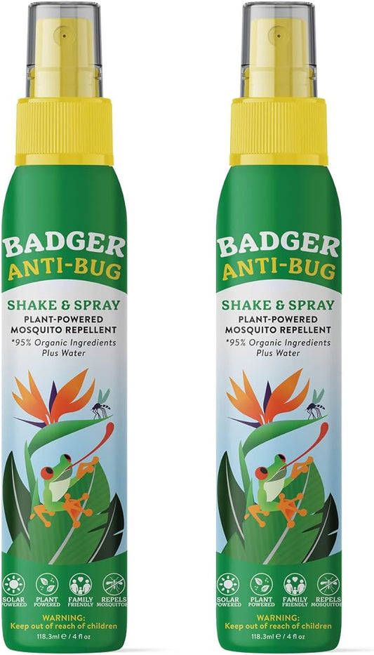 Badger Bug Spray, Family Friendly All Natural Mosquito Repellent w/Organic Essential Oils, Great Smelling Citronella Spray, Effective for 3 Hours, Deet-Free Vegan Insect Repellent, 4 fl oz, 2-Pack