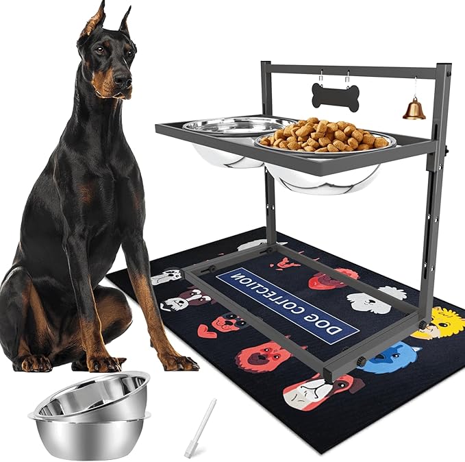 SHAINFUN Elevated Dog Bowls for Large Dogs and Extra Large Sized Dog Raised Dog Bowl Stand Adjustable Height with Two 3000ML(13-14cups) Stainless Steel Dog Food Bowls Metal Elevated Dog Bowl Stand