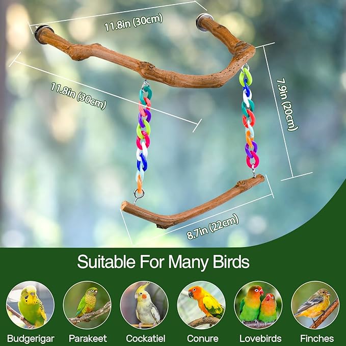Bird Swing Toys, Standing Bird Perch with Natural Grape Wood, U Shape Hangable Birdcage Accessories, Birds Chewing Toy for Budgerigars, Parakeets, Cockatiels, Conures, Lovebirds, Finches (1Pack)