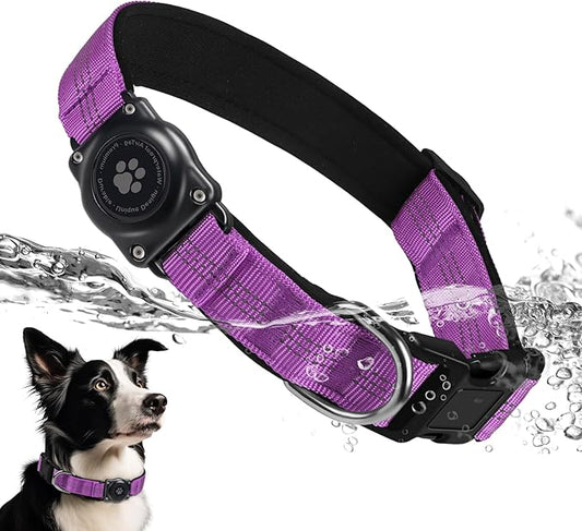 Upgraded AirTag Dog Collar, IP68 Waterproof Air Tag Dog Collar Holder, Reflective, Ultra-Durable, Comfortable Padded, Heavy Duty Dog Collars for Small Medium Large Dogs (XS (10.25"-13"), Purple)