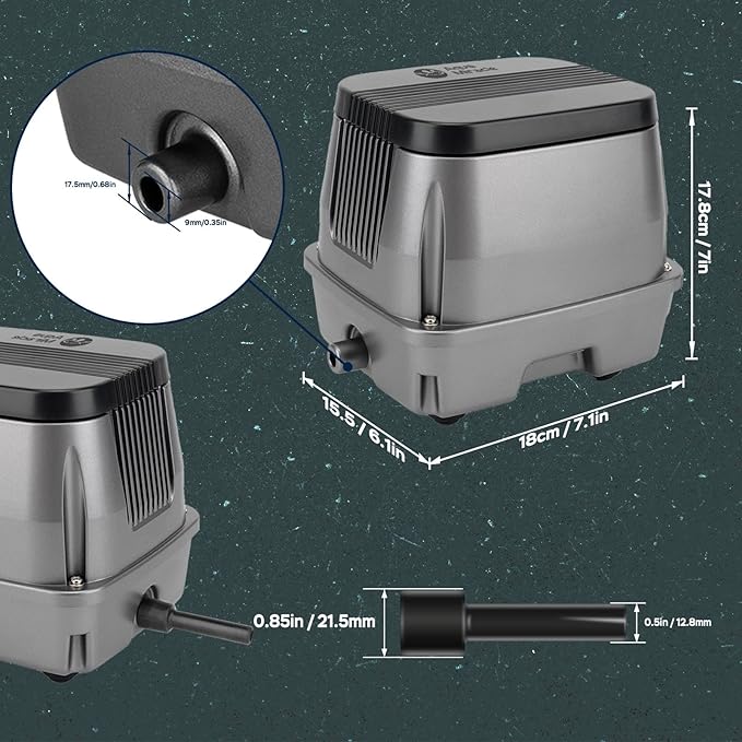 AquaMiracle All-in-1 Koi Pond Aeration Kit Pond Air Pump with Self-Sinking Airline Rubber Air Diffuser, Air Flow Control Pond Aerator for Outdoor Pond 2,000-5,000 Gallons