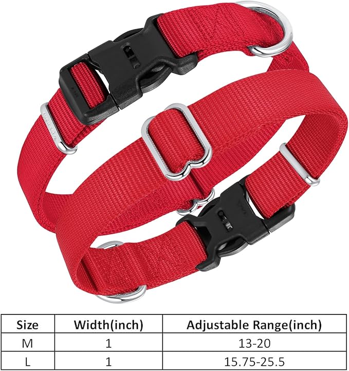 Mikivery Nylon Dog Collar with Quick Release Buckle Soft Adjustable Sturdy for Small Medium Large Dogs Red,M