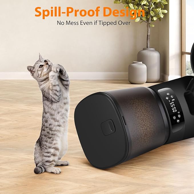 Automatic Cat Feeders for Two Cats, 5L/20 Cups Double Automatic Cat Food Dispenser with 2 Stainless Bowls, Timer Setting 20 Portions 6 Meals Per Day, 10s Meal Call, Pet Feeder for Dog (Black)