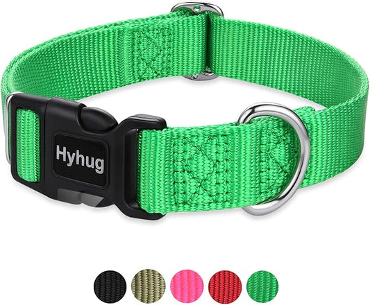 Hyhug Pets Classic Regular Heavy Duty Nylon Dog Collar (Small, Lime Green)