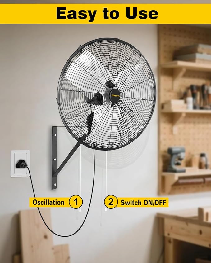VENTISOL 20 Inch Wall Mount Fan Oscillating, 5500 CFM High Velocity Industrial Fans with 3 Speeds for Garage, Shop, Warehouse, Workshops, Cover Patio, ETL Listed