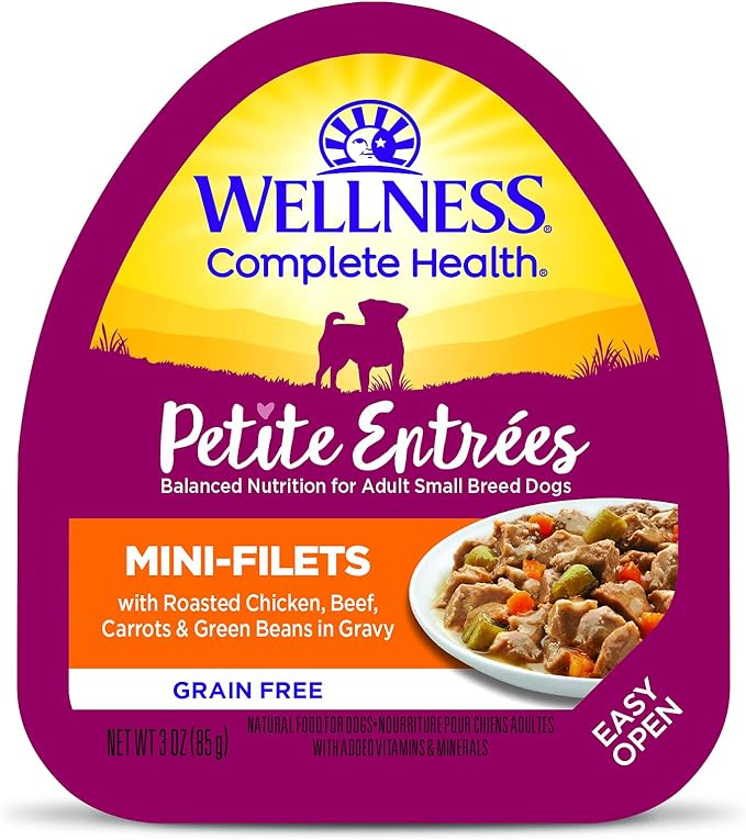 Wellness Petite Entrées Mini-Filets with Roasted Chicken, Beef, Carrots & Green Beans in Gravy, 3-Ounce Cup (Pack of 12)