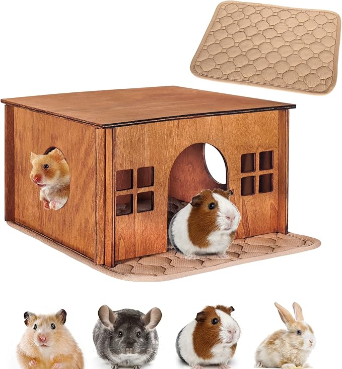 Guinea Pig Houses and Hideouts, Hamster House Hideout, Wooden Small Animal House with Windows, Large Guinea Pig Hideout Castle for Hamsters Small Bunny Chinchillas Playing Hiding