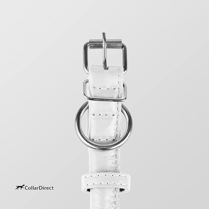 CollarDirect Rolled Leather Dog Collar, Soft Padded Round Puppy Collar, Handmade Genuine Leather Collar Dog Small Large Cat Collars 13 Colors (13-16 Inch, White Textured)