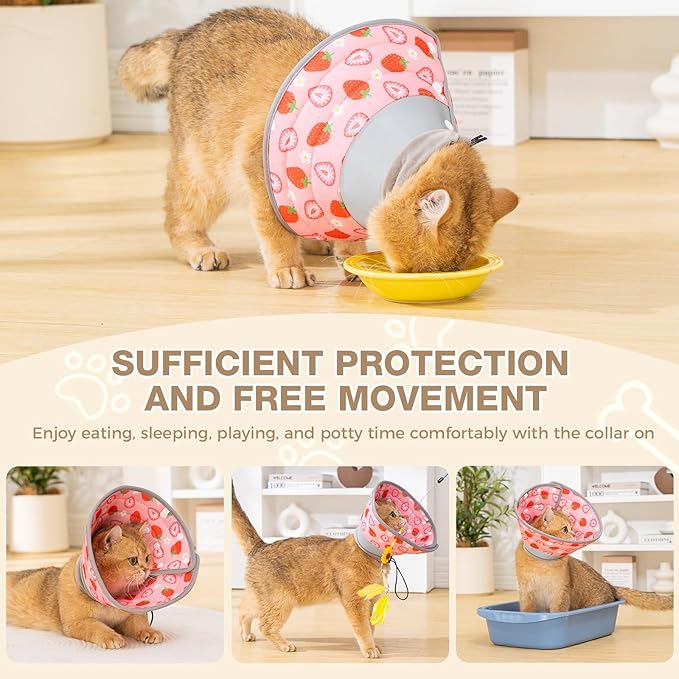 Avont Cat Cone Collar Soft to Stop Licking, Adjustable Foldable Lightweight Kitten Recovery Collar After Surgery for Small Dogs, Elizabeth Cone of Shame Alternative -Strawberry(L)