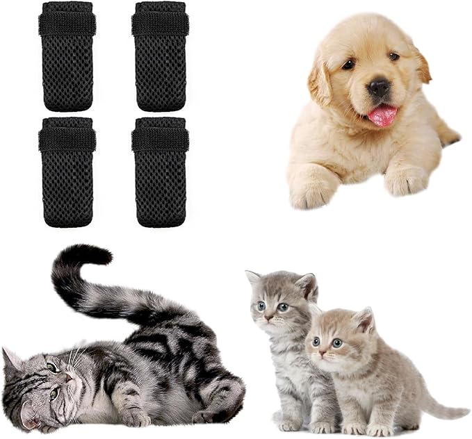 4 PCS Cat Boots, Cat Mittens to Prevent Scratching, Breathable Mesh Cat Foot Covers, Adjustable Cat Claw Protectors or Cats When Bathing and Nail Trimming