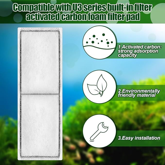 Pangda 8 Pcs Carbon Filter Foam Pad Compatible with U3 Range of Internal Underwater Sponge Aquarium Underwater Filter Accessories for Internal Replacement Aquarium Fish Tank