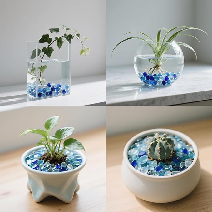 0.96LB Mix Colors Glass Beads Vase Filler Aquarium Gravel Decor Flat Glass Marbles Gems Pebbles Fish Tank Rocks Home Decorative Art Craft - 3 Colors Mixed