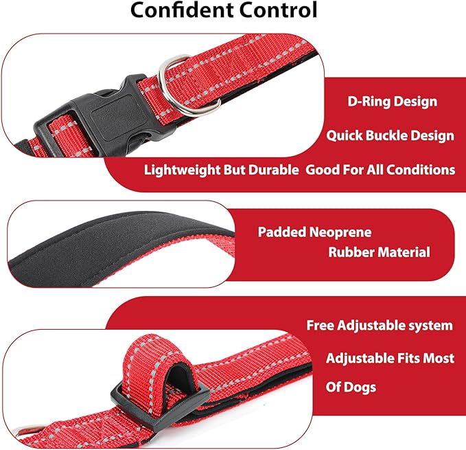 Reflective Dog Collar Padded with Soft Neoprene Breathable Quick Release Basic Dog Collars for Puppy Small Dogs Red Girl Boy