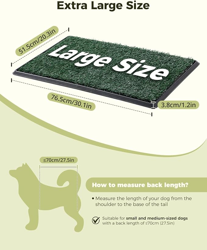 Dog Grass Pad with Tray, 30"x20" Medium Grass Pad for Dogs Potty with 2pcs Artificial Grass, Indoor Dog Litter Box for Balcony Apartment, Realistic, Washable, Less Odor