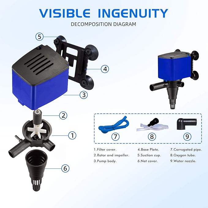 Water Pump 660 GPH Submersible Internal Aquarium Powerhead Water Pump Ultra Quiet for Aquarium,Fish Tank -4 Pack