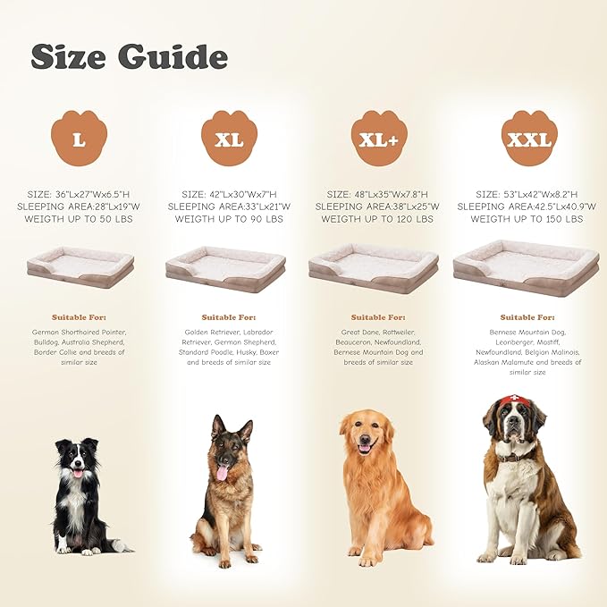 Orthopedic Dog Bed for Extra Large Dogs - XL Plus Waterproof Dog Sofa Beds, Supportive Foam Pet Couch Bed with Removable Washable Cover, Waterproof Lining and Nonskid Bottom