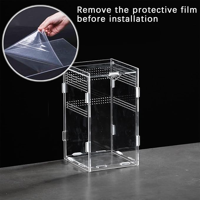 Micro Habitat Terrarium Kit (4pc Set) - Acrylic Reptile & Spider Enclosure (4.7 * 4.7 * 8 Inches)