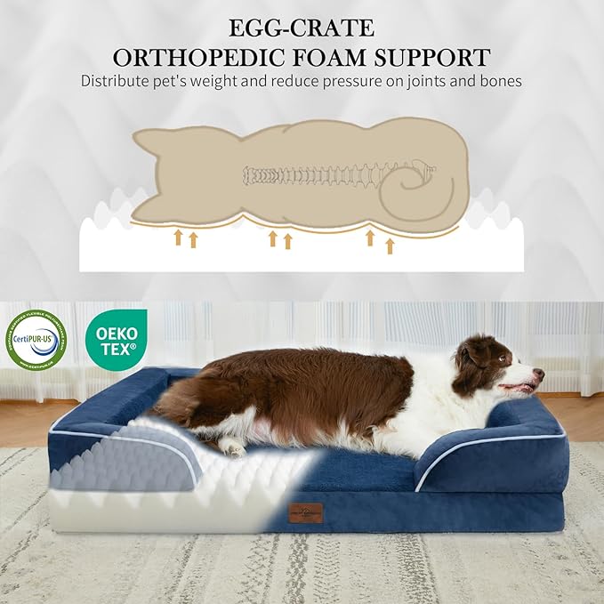 Comfort Expression XXL Orthopedic Dog Beds, Waterproof Orthopedic Foam Extra Large Dogs Beds, Washable Dog Sofa Beds with Removable Cover & Non-Slip Bottom(XX-Large,Navy Blue)