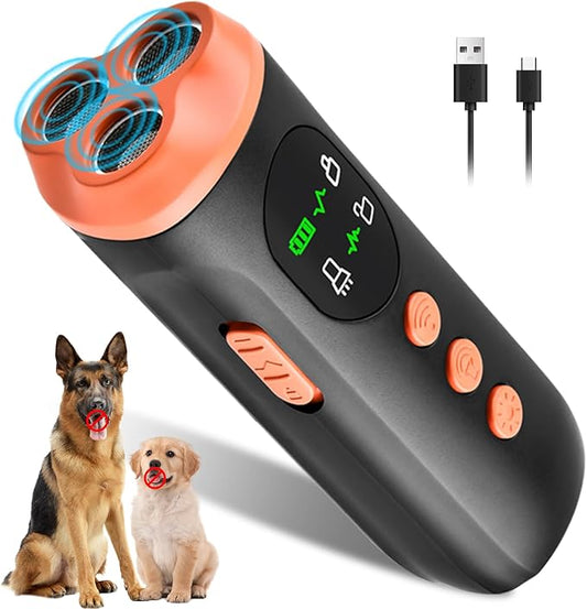 Lamido 4 in 1 Dog Bark Deterrent Devices with Functions Display Panel, 2500 mAh Type-C Rechargeable Anti Barking Device for Dogs, Ultrasonic Dog Training Device up to 35 Ft Effective Control Range