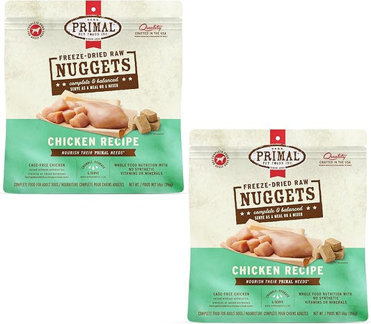 Primal Freeze Dried Dog Food Nuggets, Chicken; Complete & Balanced Meal; Also Use as Topper or Treat; Premium, Healthy, Grain Free, High Protein Raw Dog Food, 14 oz (Pack of 2)