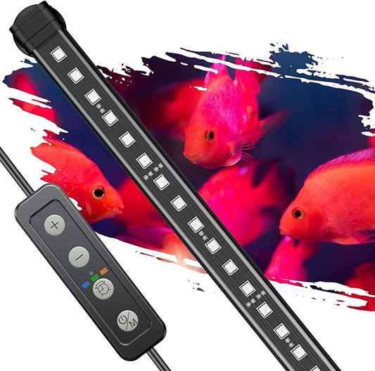 Pawfly 12 Inch 11 W Aquarium Color Enhancement Light for 13" to 22" Fish Tanks IPX8 Waterproof Aquarium LED Light Brilliant RGB Lights with 7 Single Color Effects Timer & Adjustable Brightness