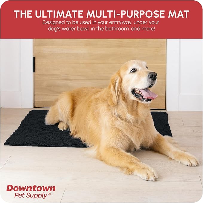 My Doggy Place Microfiber Dog Mat for Muddy Paws, 36" x 26" Black - Absorbent and Quick-Drying Dog Paw Cleaning Mat, Washer and Dryer Safe - Non-Slip Rubber Backed Dog Floor Mat, Large