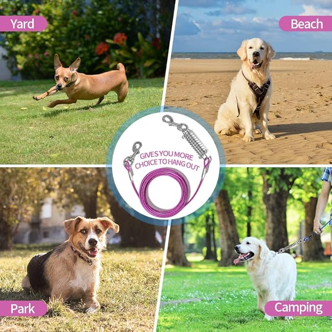 Tie Out Cable for Dog,100FT Dog Leads with Swivel Hook and Shock Spring,Heavy Duty Tie Out Cable for Large Dogs Up to 125lbs,Durable Dogs Runner Tether Line for Outdoor,Yard