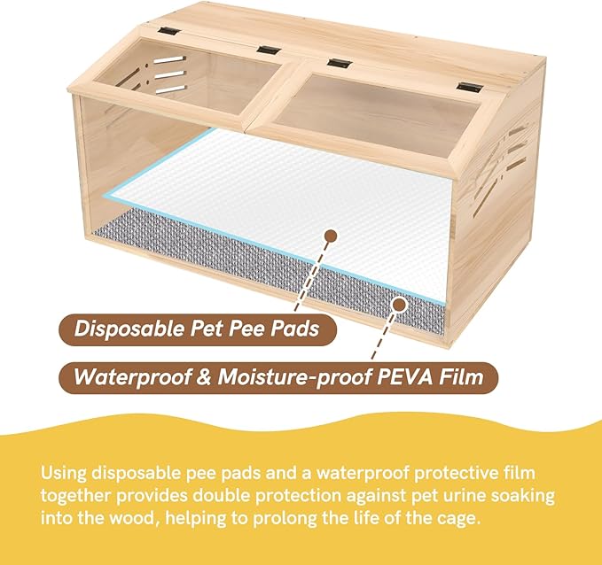 Snowtaros Wooden Hamster Cage, Large Hamster Cages and Habitats Chewproof, with 2 Openable Acrylic Top, Small Animal Cage for Mouse Gerbil Quail Dwarf Syrian Hamsters (31.5" L*15.7" W*15.7" H)
