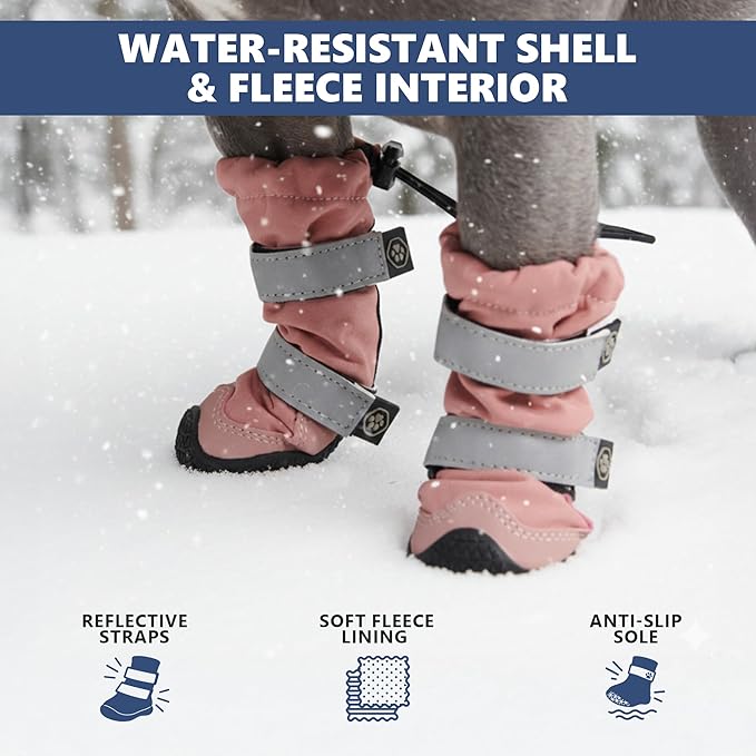 Spark Paws Dog Shoes, Waterproof Dog Boots for Medium to Large Dogs, Non Slip, Breathable Dog Booties and Paw Protectors - 4PCS Doggie Hiking Boots with Reflective Straps - Pink - Size 2