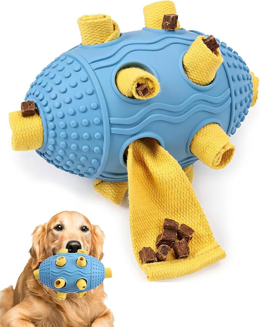 Interactive Dog Toy with Natural Rubber Soccer Design, Dental Care, Pet Energy Relief Brain Teaser Toy, Activity Training Foraging Toy, Mentally Stimulating Slow Feeder Dog Treat Dispenser Blue