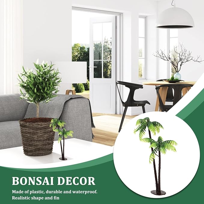 Plastic mini Palm Tree, Green Palm Tree Coconuts Topper Scale Scenery Miniature Figurines Micro Aquarium Plant Building Model Landscape